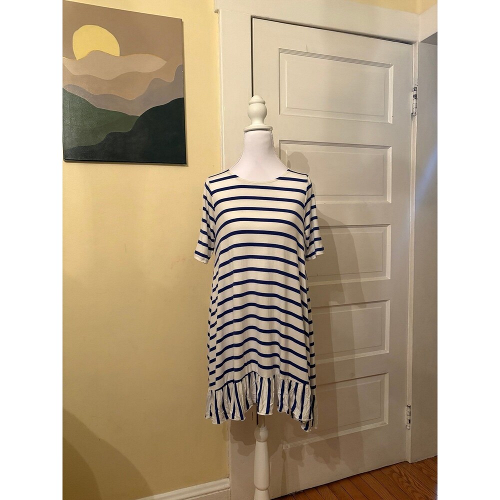 Woman's striped tunic ruffle hem tshirt soft sailer fishermen spring Easter top